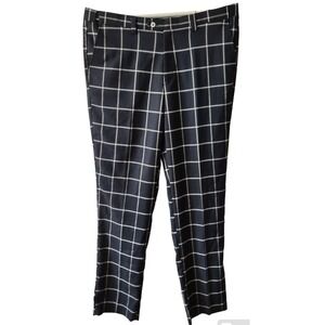 Blu Martini Dress‎ Pants Men's 38R Navy Blue Check Flex Waist Pockets Raw Hem